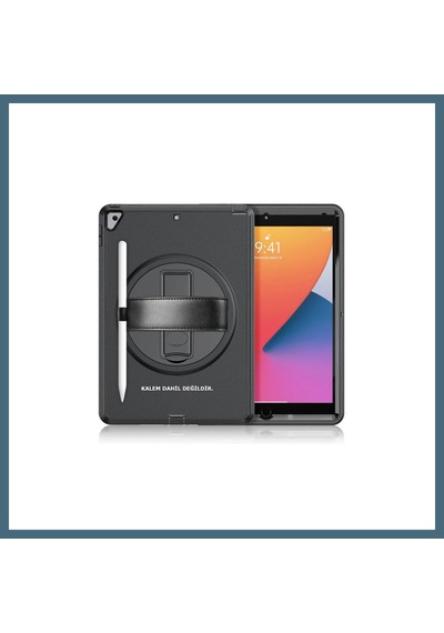 Bezos Apple iPad Uyumlu 10.2 7.nesil Kılıf Hand Strap Tablet Kılıfı - Siyah Agc