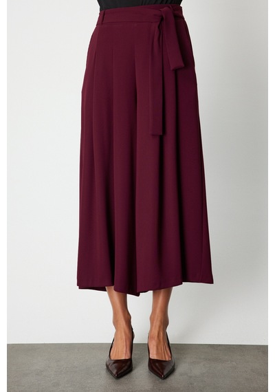 On Fashion Beli Deri Kemerli Pileli Pantolon Bordo