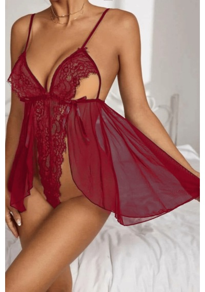 Bella Notte Bordo Dantel Özel Tasarım Bodysuit Gecelik