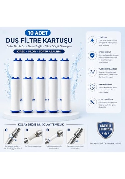 Sogud Duş Filtresi Yedek Kartuş - 10'lu Paket - Filtreli Duş Başlığı Ve Arıtmalı El Duşu İle Uyumlu - Kireç, Tortu Ve Kalıntıları Azaltmaya Yardımcı Kolay Değiştirilebilir Banyo Filtre Seti