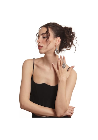 Kadın Antik Gümüş Kaplama Antoryum Çiçeği Sallantılı Model Küpe &yüzük Set Gümüş