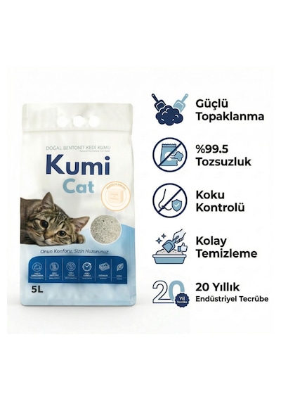 Kumi Cat Eko-premium Marsilya Sabunu Kokulu Topaklanan Tozsuz Bentonit Kedi Kumu 5 Lt