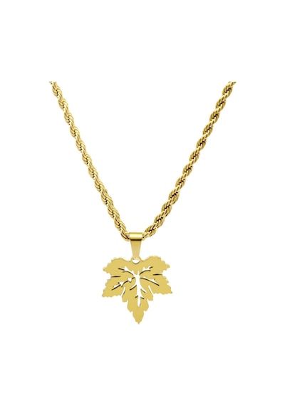 Gold Renk Burma Zincirli Çınar Yaprağı Tasarım Çelik Kadın Kolye Altın
