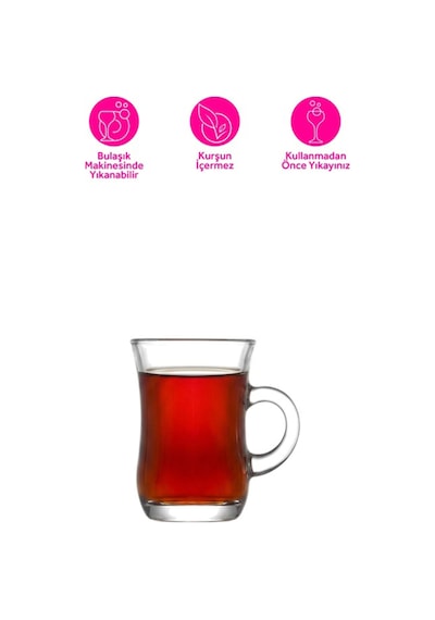 Lav Yudum Cam Kulplu Çay Bardağı 6 Kişilik 95 ml Kulplu