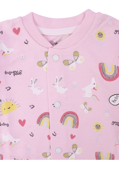Bebegen Kız Bebek Pembe Renkli Güneş Gökkuşağı Desenli Çıtçıtlı Pijama Takımı Çok Renkli