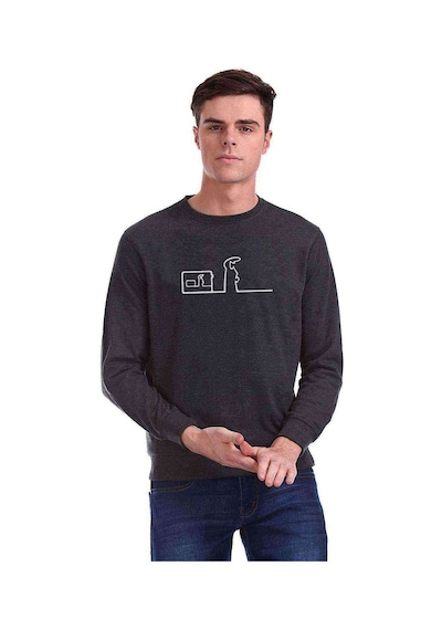 Meraklı Pen Home Baskılı Füme Erkek Örme Sweatshirt