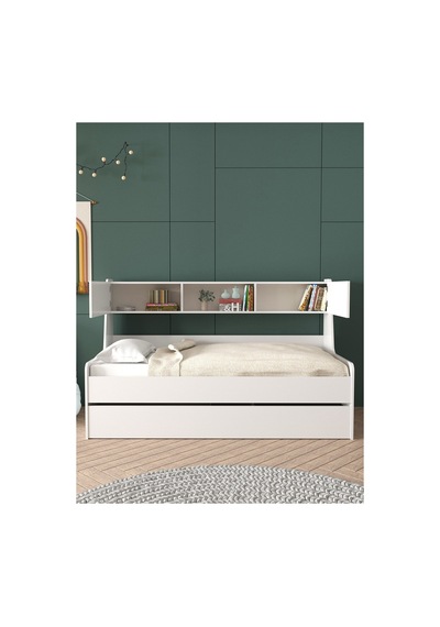 Yavrulu Karyola, Viyole Kapaklı, Kitaplıklı Yavrulu Karyola - 90x200 / Beyaz Yavrulu Karyola, Viyole Kapaklı, Kitaplıklı Yavrulu Karyola - 90x200 / Beyaz
