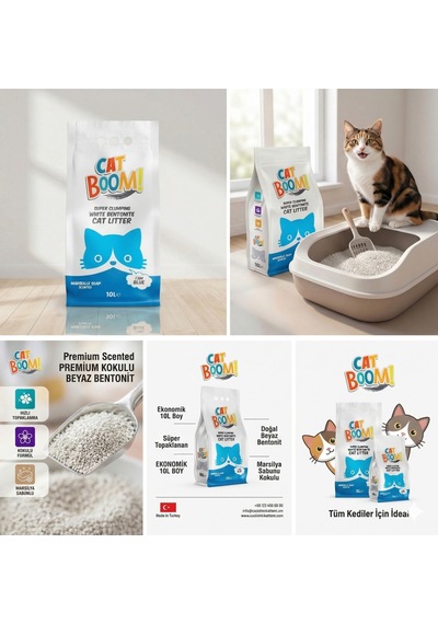 Cat Boom Marsilya Sabunu Kokulu Bentonit Kedi Kumu 2x10 L 2 Adet 10 L