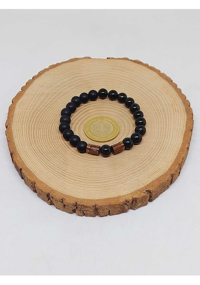 Siyah Akik & Oniks Taşı 8mm Unisex Tasarım Bileklik Hawaii Model Çok Renkli