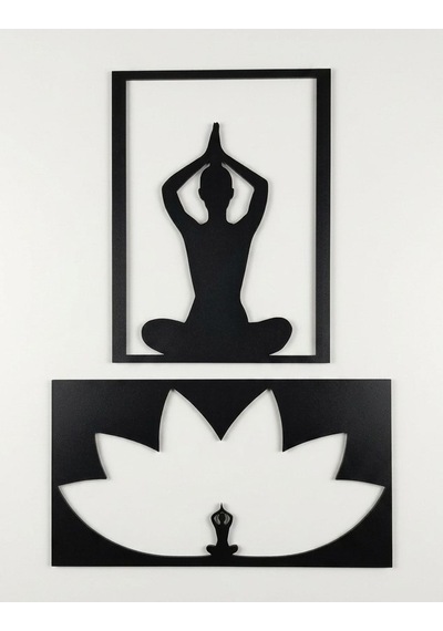 Yoga Ve Meditasyon Temalı Ahşap Tablo Seti Siyah