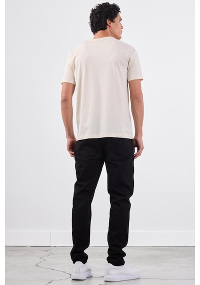 Dufy Ekru V Yaka Pamuklu Düz Renk Slim Fit Erkek T-shirt Ekru