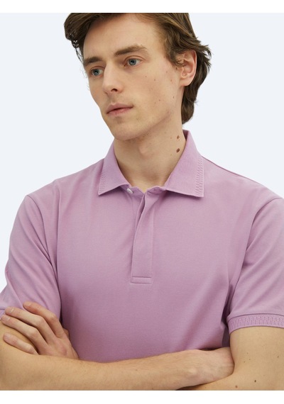Kip Eflatun Düz Polo Yaka %100 Pamuk T-shirt