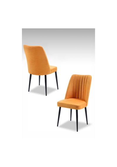 Vento Sandalye - Jerika Sarı - Metal Siyah Ayak 2 Adet - Salon Sandalyesi / Mutfak Sandalyesi Sarı