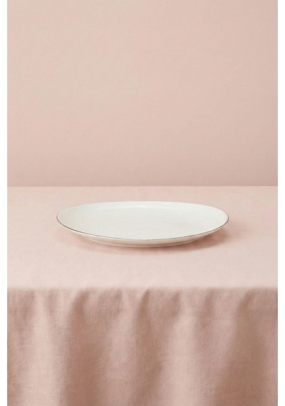 Ceyda Platin Kenarlı Porselen Kayık Tabak 20 Cm Ekru