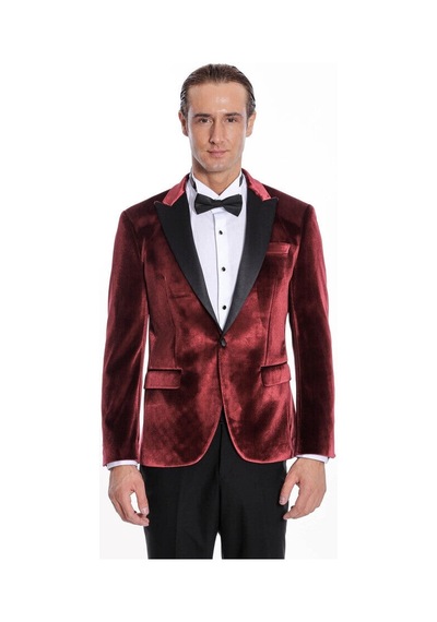 Wessi Kadife Slim Fit Bordo Erkek Smokin Ceket Bordo