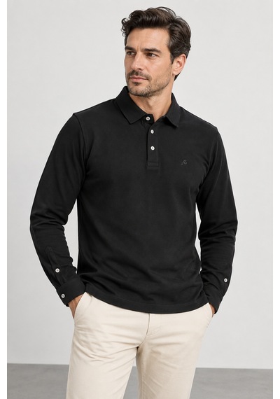 Sabri Özel Erkek Polo Yaka Uzun Kollu Triko Sweatshırt Düğmeli Ve Manşetli Sw2300001-siyah