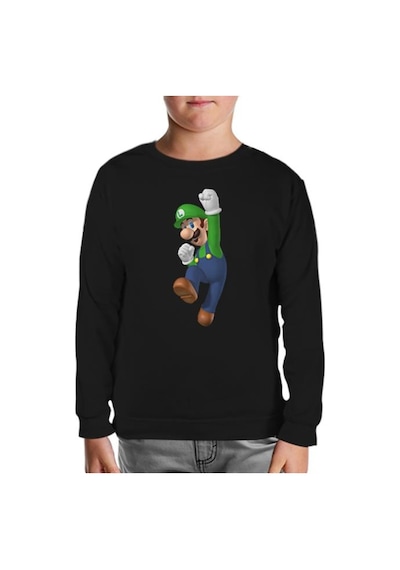 Lord Tshirt Mario & Luigi - Luigi Siyah Çocuk Sweatshirt Siyah