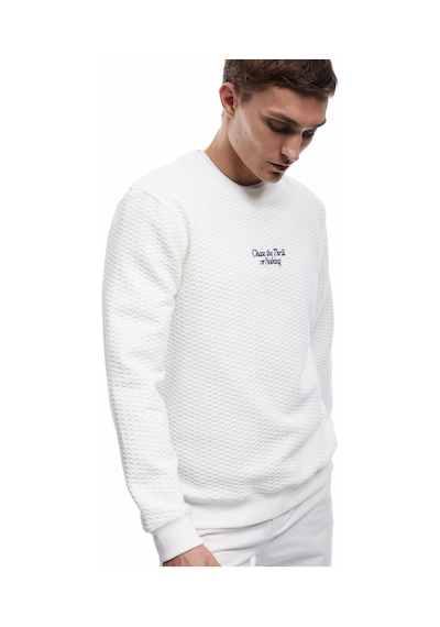 Koton Uzun Kollu Bisiklet Yaka Dokulu İşlemeli Sweatshirt Beyaz 6wam70075mk Beyaz