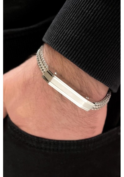 Çelik Erkek Bileklik Balıksırtı Kordon Silver Renk Baget Kesim Gümüş