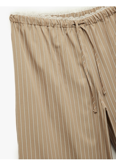 Koton Rahat Kalıp Beli Dantelli Beli Bağcıklı Pijama Altı Kahverengi Çizgili 6wlk50030mw Kahve Çizgili