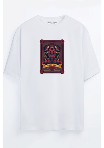 Star Wars Fan Art Koleksiyon Kartları Baskılı Oversize T-shirt Darth Maul-beyaz