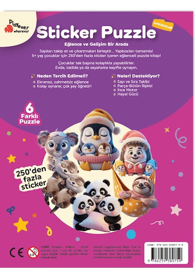 Playever Sticker Puzzle - Uykucular, Çıkartmalı Yapboz Etkinlik Kitabı
