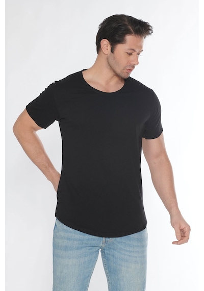 Black Horn Erkek Geniş Yaka %100 Pamuk Salaş T-shirt Siyah