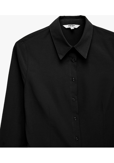 Koton Regular Fit Pamuk Karışımlı Klasik Yaka Uzun Kollu Gömlek Siyah 7wak60180uw
