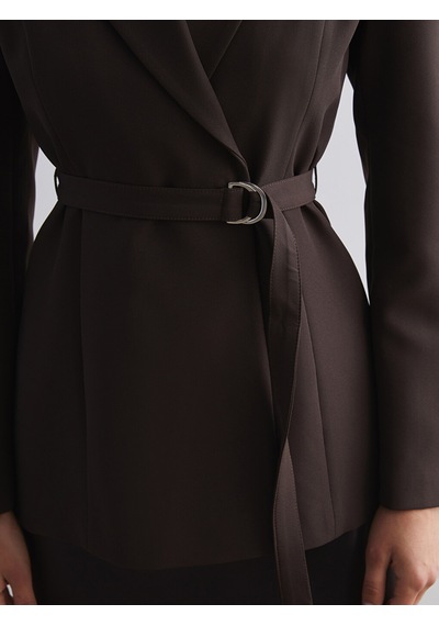 Lcw Vision Kahverengi Beli Kemerli Kadın Blazer Ceket