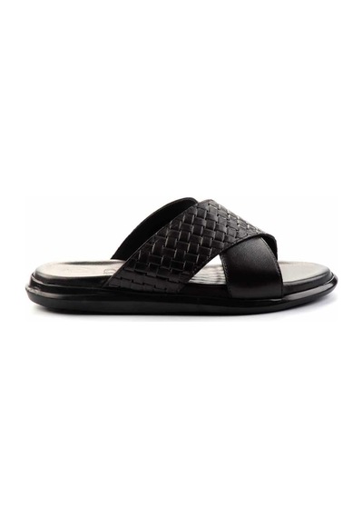 Bambi Siyah Leather Erkek Terlik E04433045043 Siyah