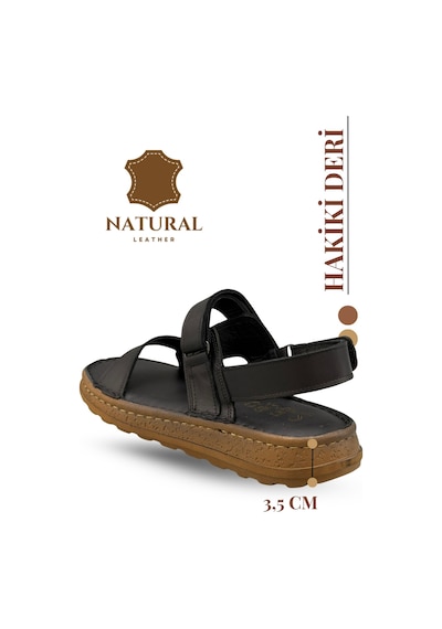 Sermoda Hakiki Deri Erkek Sandalet - Yumuşak Kalın Tabanlı Hakiki Deri Erkek Sandalet Siyah