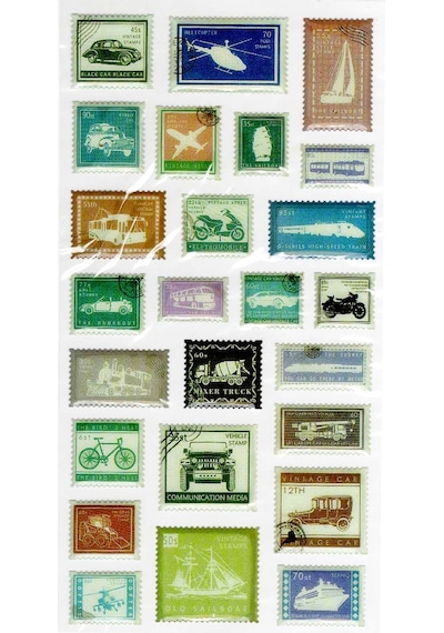 Vintage Sticker Pul Retro Style Kabartmalı Stiker Çıkartma Etiket 9x17 Cm - Taşıt Araba Pul Mektup Çok Renkli