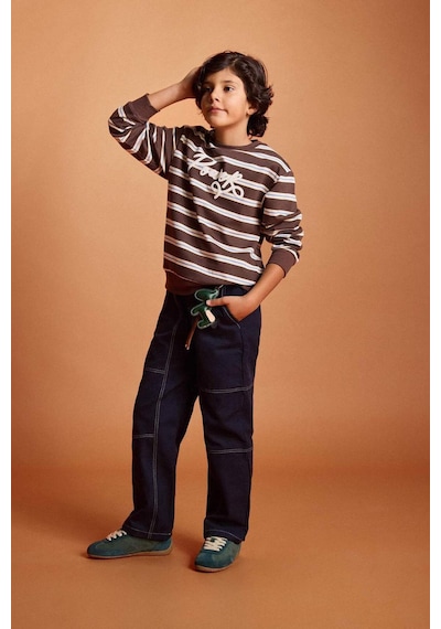 Defacto Erkek Çocuk 2li Takım Çizgili Sweatshirt Jean Pantolon G4682a825wnbn258 Kahve-bn258