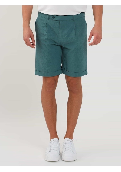 Dufy Yeşil Erkek Slim Fit Gofre Desenli Short - 104675-Yeşil