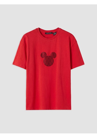 Lcw Comfort Kırmızı Mickey Mouse Baskılı %100 Pamuklu Kadın Tişört