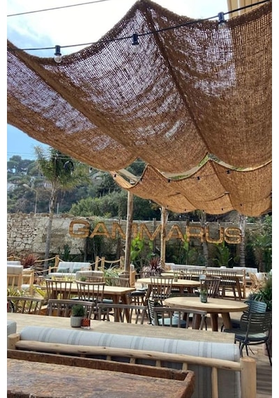 Doğal Jüt Rustik Tente Kanaviçe Dokulu Kumaş, Teleskopik Sistem Uyumlu, Açılır Kapanır, Bahçe Teras Kafe İçin, Bej/hasır Renk 2 M X 9 M Diğer
