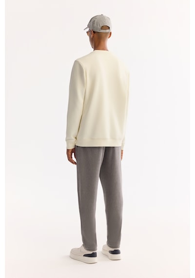 Avva Erkek Ekru Bisiklet Yaka Pamuklu Bi-stretch Baskılı Regular Fit Sweatshirt A52y1305