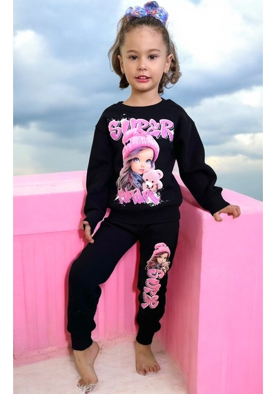 Lolliboomkids Kız Çocuk Oyuncak Bebek Fuşya Pembe Siyah Baskılı Sweatshirt Eşofman Alt Üst Takım Siyah Pembe Siyah - Pembe Lolliboomkids Kız Çocuk Oyuncak Bebek Fuşya Pembe Siyah Baskılı Sweatshirt Eşofman Alt Üst Takım Siyah Pembe Siyah - Pembe