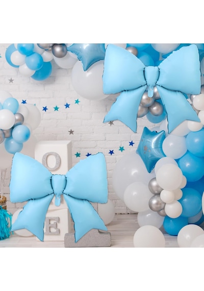 Saten Fiyonk Folyo Balon Mavi 98x75 Cm Kırmızı