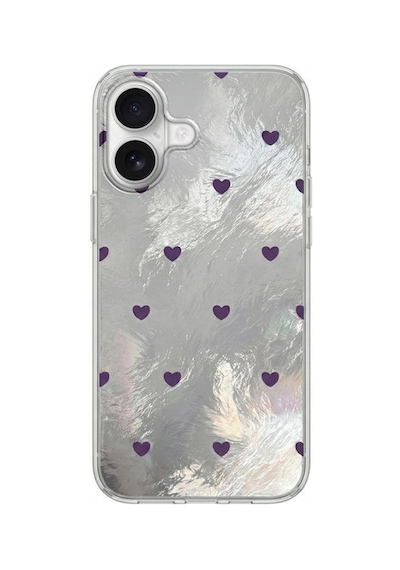 Apple İphone 17 Uyumlu Kılıf Pink Heart Silikon Kılıf Lila