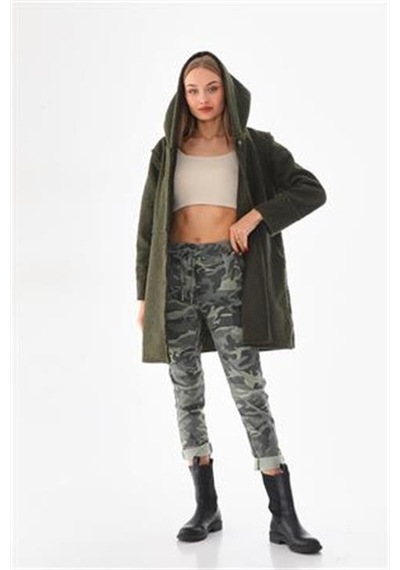 Eren Style Italyan Beli Bağlamalı Kamuflaj Desenli Dar Paça Pantolon-9078 Haki