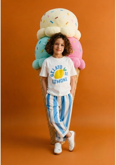 Laci'el Paris Çocuk Çizgili Baggy Denim Pantolon Mavi - Beyaz