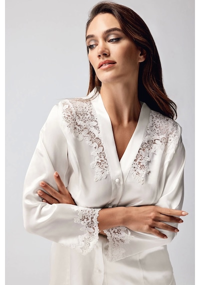 Feminight Freshness 9950-pt Saten Dantel Detaylı Pijama Takımı Ekru