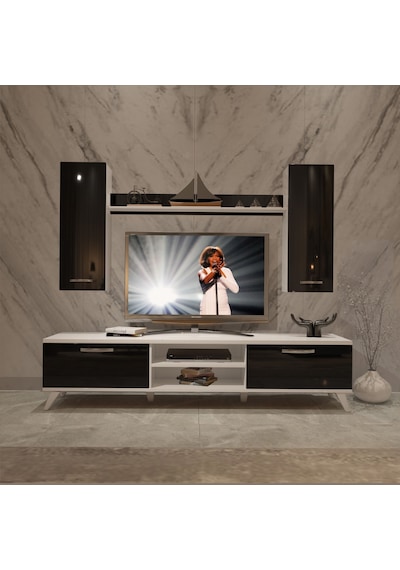 Decoraktiv Eko 5d Mdf Dvd Retro Tv Ünitesi Tv Sehpası Beyaz - Siyah