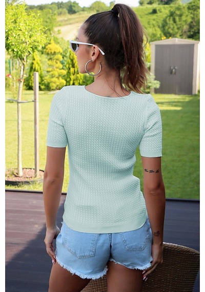 Aqe Fashion V Yaka Kısa Kol Mint Bluz Mint