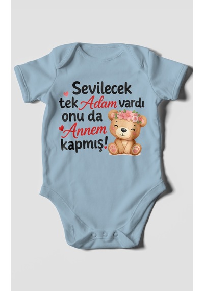 Morivokids Anneye Özel Kısa Kollu Bebek Body %100 Pamuk Zbn271-kk Bebe Mavisi