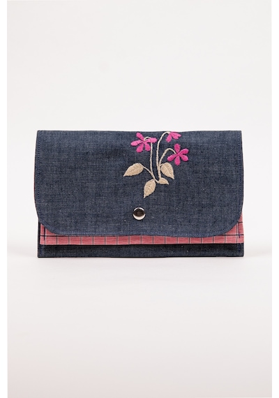 Fabric Craft Bag Kadın Kumaş Cüzdan Nakışlı Pembe - Mavi