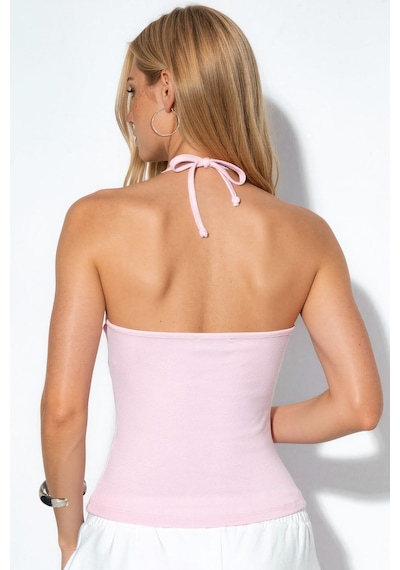 Hiccup Busem Slim Fit Halter Yaka Jarse Bluz Toz Pembe