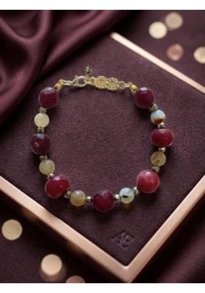 Granat Ve Sarı Akik Doğaltaş Handmade Bileklik Bordo