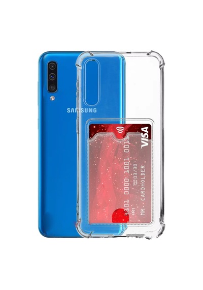 Samsung Samsung Uyumlu Galaxy A30s Kapak Kamera Korumalı Kartlıklı Darbe Emici Özellikli Şeffaf Silikon Kılıf
